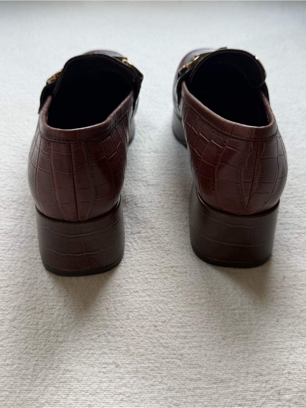 Jeffrey Campbell Student-2 Women’s Brown Croc-Embossed Loafers with Gold Bit - Picture 4 of 7